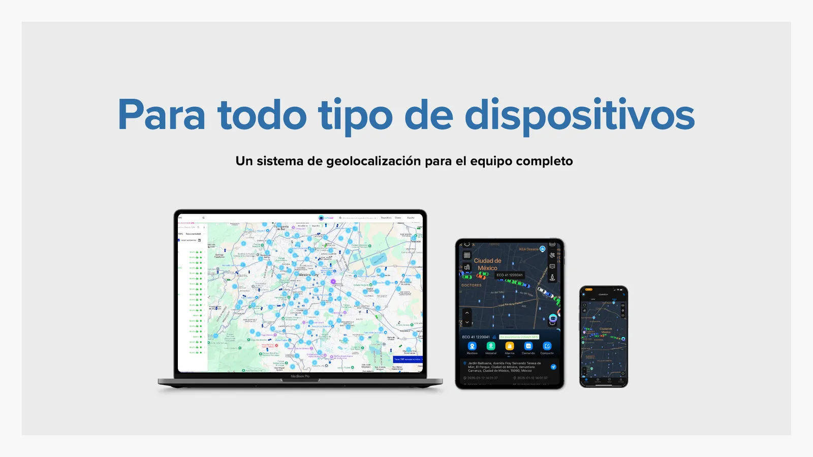Para todo tipo de dispositivos — plataforma disponible en laptop, tablet y teléfono